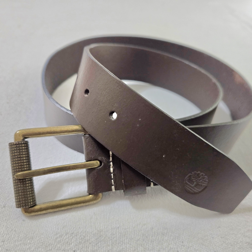 Timberland Dark Brown Genuine Leather Belt Roller Buckle Wide Keeper Size 36 - Picture 3 of 16